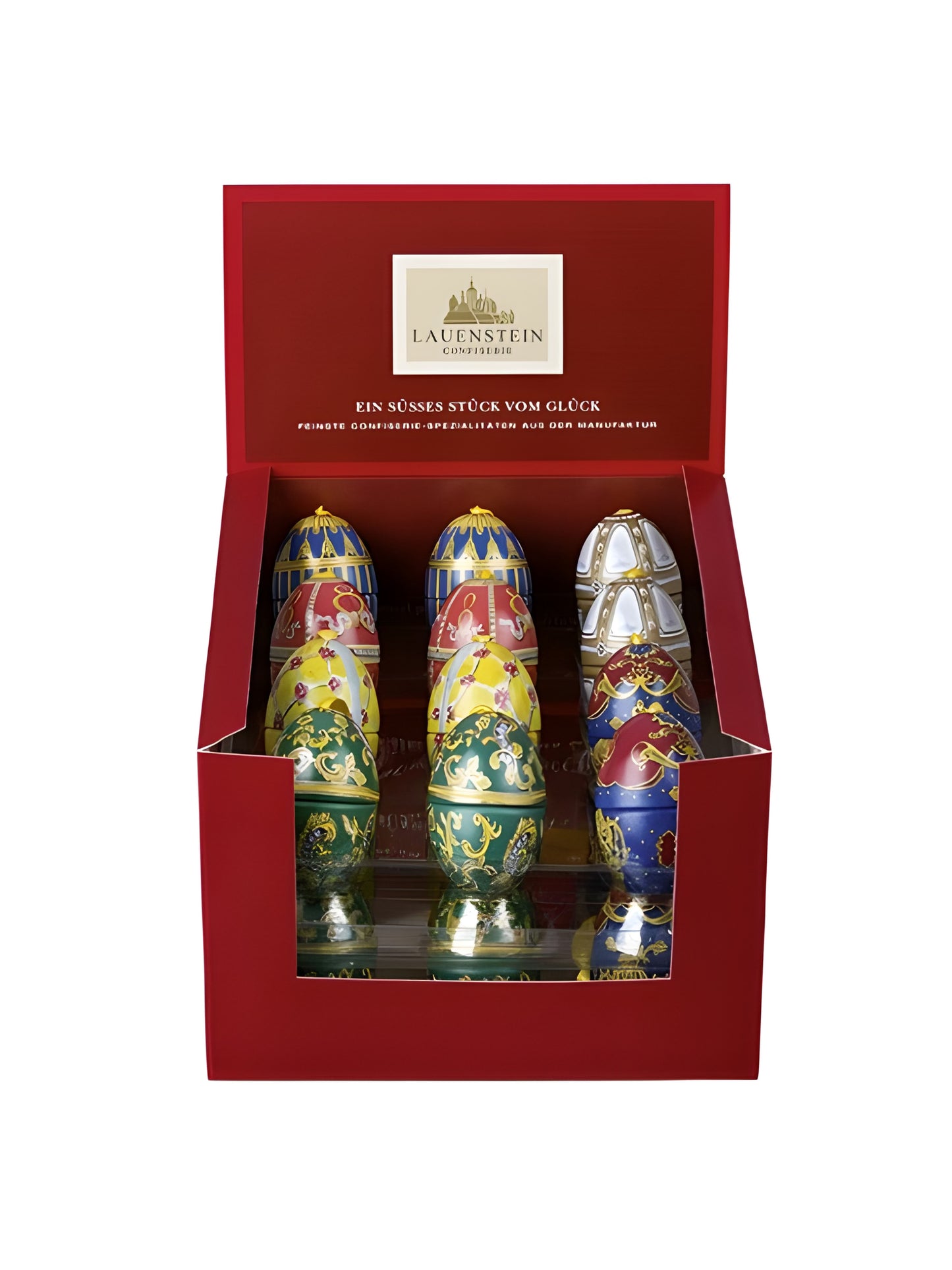 Fabergé Trüffel Ei sortiert 20g von der Lauenstein Confiserie, alkoholfreies Mini Fabergé Ei mit edlem Schokoladen Trüffel, luxuriöses Osterpräsent erhältlich bei der Dreyer Confiserie in Hameln.