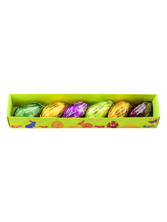 Osterstange 6 fach ohne Alkohol 90g von der Lauenstein Confiserie mit sechs bunt gewickelten Ostereispezialitäten, alkoholfrei und ideal für das Osternest, erhältlich bei der Dreyer Confiserie in Hameln.