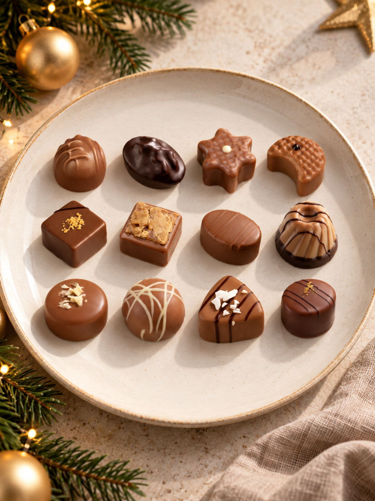 Geöffnetes Türchen des Lauensteiner Nougat Adventskalenders mit Praline