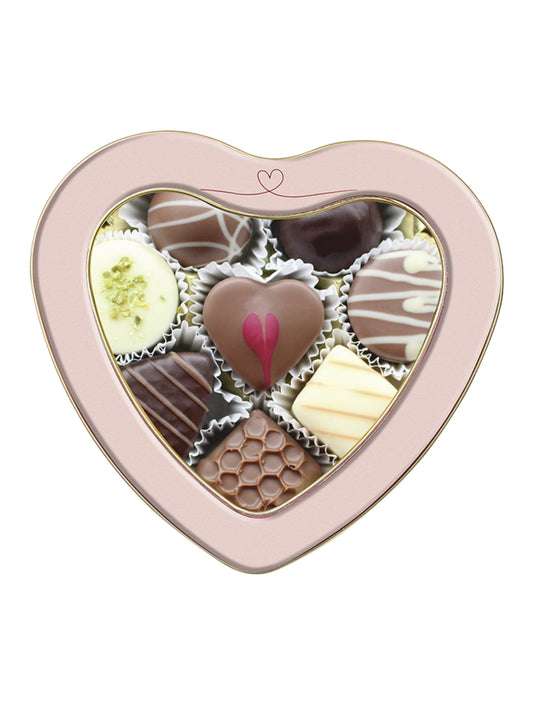 Lauensteiner Herzdose Herzklopfen 100g 8-fach sortiert ohne Alkohol. Pralinen und Trüffel in Herzdose erhältlich in der Dreyer Confiserie aus der Rattenfängerstadt Hameln. 