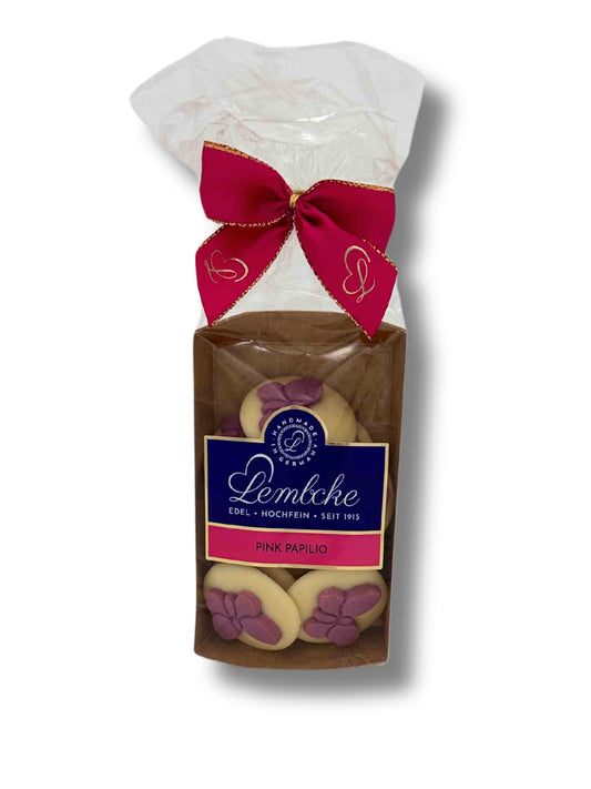 Lembcke Pink Papilio – Praline aus weißer Schokolade mit edler Füllung.