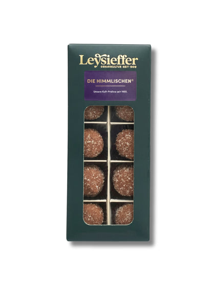 Leysieffer „Die Himmlischen“ 100 g – zartschmelzende Schokoladen-Trüffel mit feiner Zuckerkruste, handwerklich gefertigt und frei von Palmfett, erhältlich in der Dreyer Confiserie in der Rattenfängerstadt Hameln.