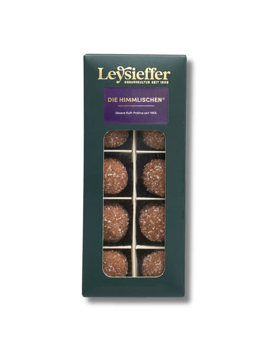 Leysieffer „Die Himmlischen“ 100 g – zartschmelzende Schokoladen-Trüffel mit feiner Zuckerkruste, handwerklich gefertigt und frei von Palmfett, erhältlich in der Dreyer Confiserie in der Rattenfängerstadt Hameln.
