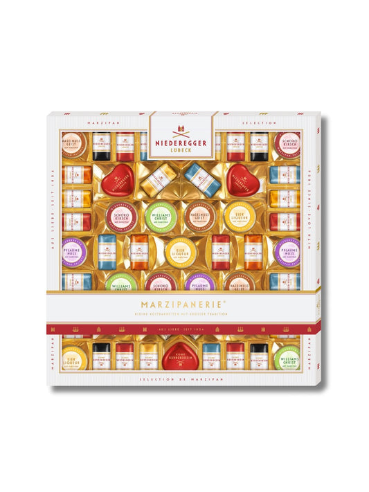 Niederegger Marzipanerie 685 g – exklusive Geschenkpackung mit 53 edlen Marzipanspezialitäten, erhältlich bei Dreyer Confiserie Hameln.