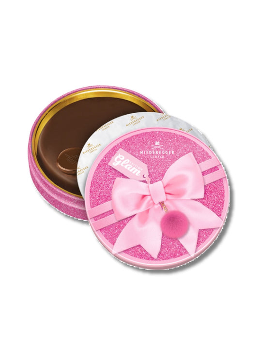 Niederegger Lübeck Motto Dose Glamour 185 g – Marzipan mit edler Zartbitterschokolade in exklusiver Geschenkverpackung, erhältlich bei der Dreyer Confiserie Hameln.