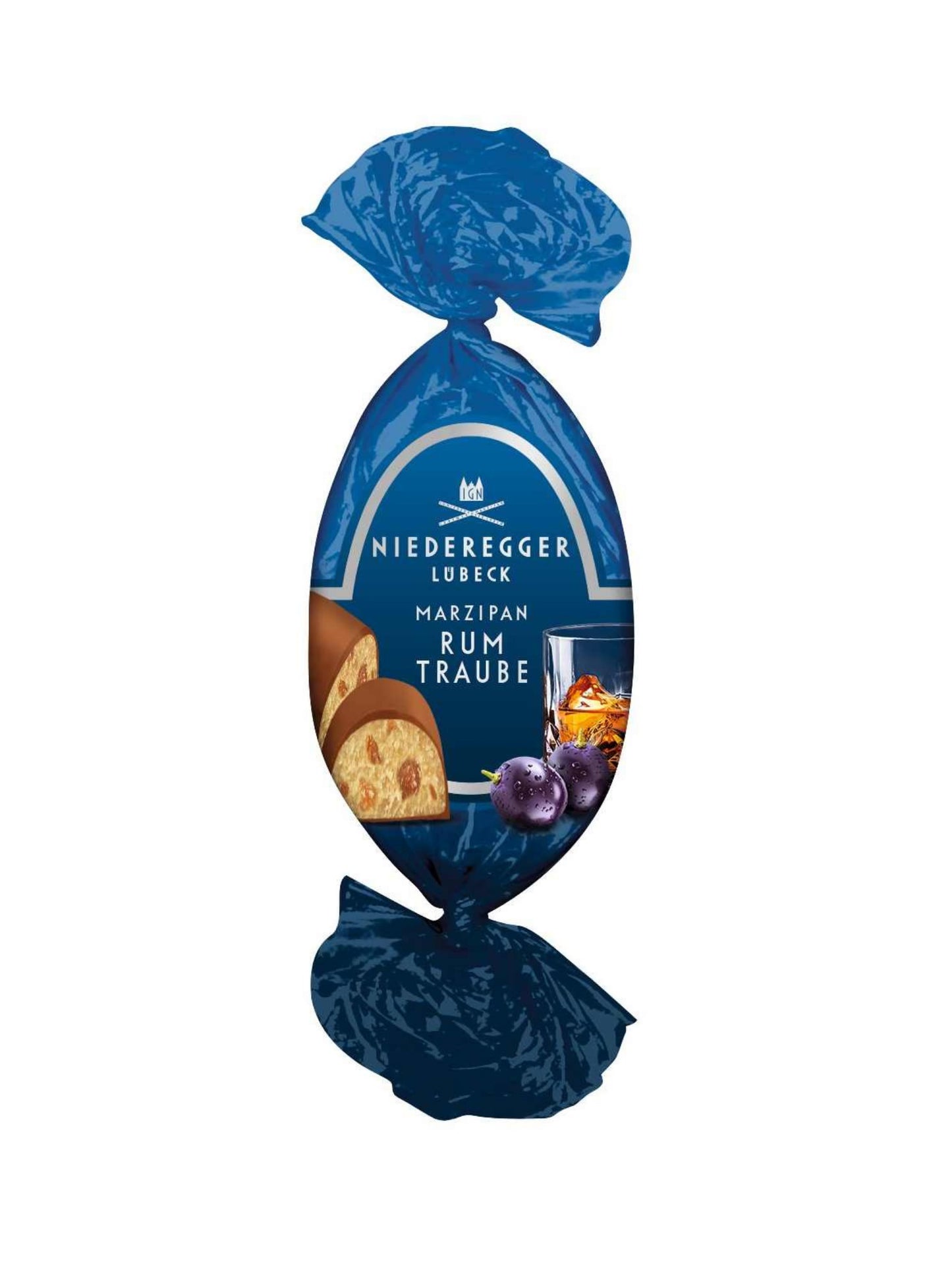 Niederegger Marzipan-Ei Rum-Traube 100g mit Rum-Trauben-Marzipan und Vollmilch-Schokolade, klassische Oster-Spezialität für Marzipanliebhaber, erhältlich in der Dreyer Confiserie in der Rattenfängerstadt Hameln.
