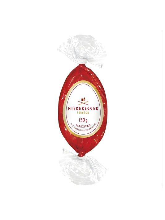 Niederegger Marzipan Osterei 150g aus feinem Marzipan mit Zartbitter-Schokolade, klassische Oster-Spezialität, erhältlich in der Dreyer Confiserie in der Rattenfängerstadt Hameln.