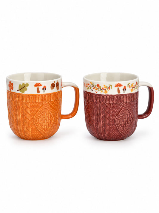 Porzellanbecher Herbst 350ml von G. Wurm in Orange und Bordeaux mit weißem Rand und Herbstmotiven
