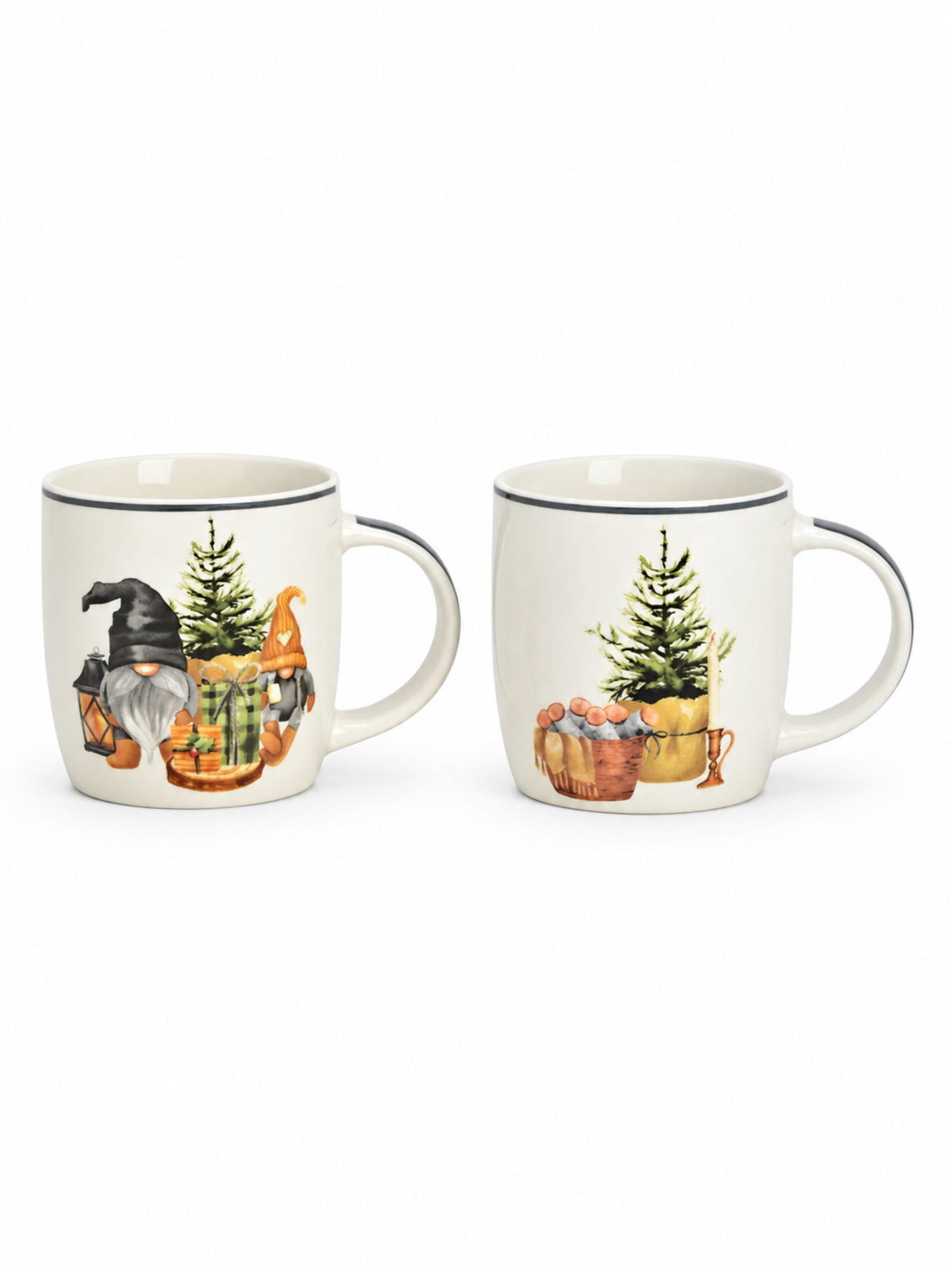 Porzellanbecher Weihnachten 400ml von G. Wurm mit den Motiven Wichtel und Weihnachtskorb