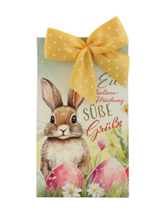 Pralineneier Mischung 75g von der Confiserie Rabbel in Oster Geschenkverpackung mit Schleife – Süße Grüße Präsentpackung ohne Alkohol