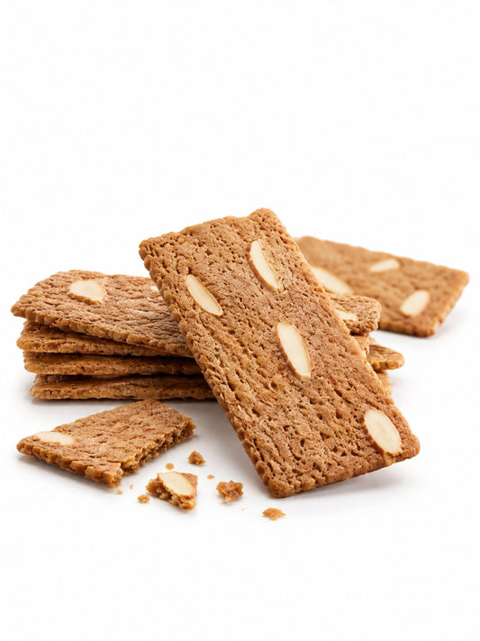 Produktbild vor weißem Hintergrund von Jules Destrooper Mandelblätter 100g mit Butter und Mandeln 