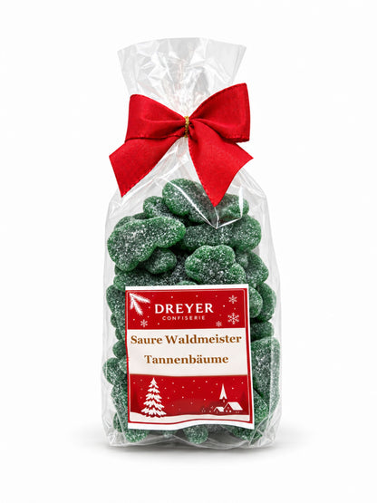 Saure Waldmeister Tannenbäume 250g von Dreyer Confiserie in weihnachtlicher Verpackung