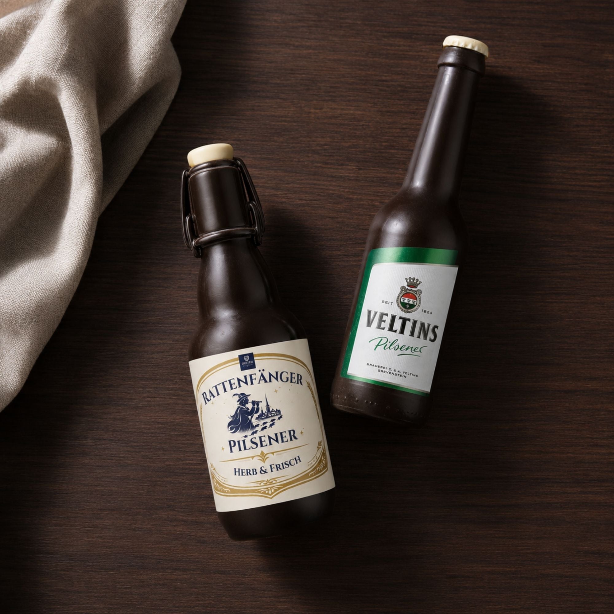Schokoladen-Bierflaschen verschiedener Sorten zum Vatertag