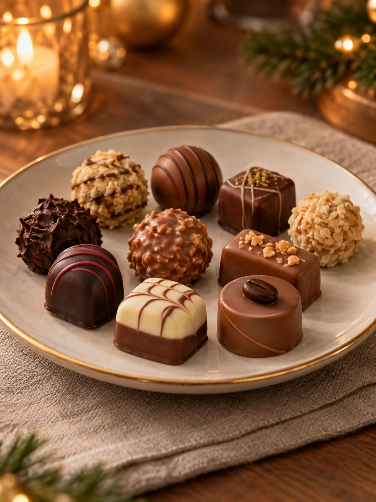 Detailbild der Trüffelpralinen Frohe Weihnachten und Neujahr 500g von Wagner Pralinen 