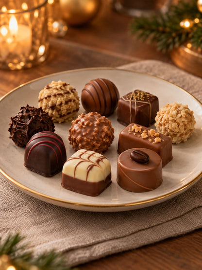 Detailbild der Trüffelpralinen Frohe Weihnachten und Neujahr 500g von Wagner Pralinen 
