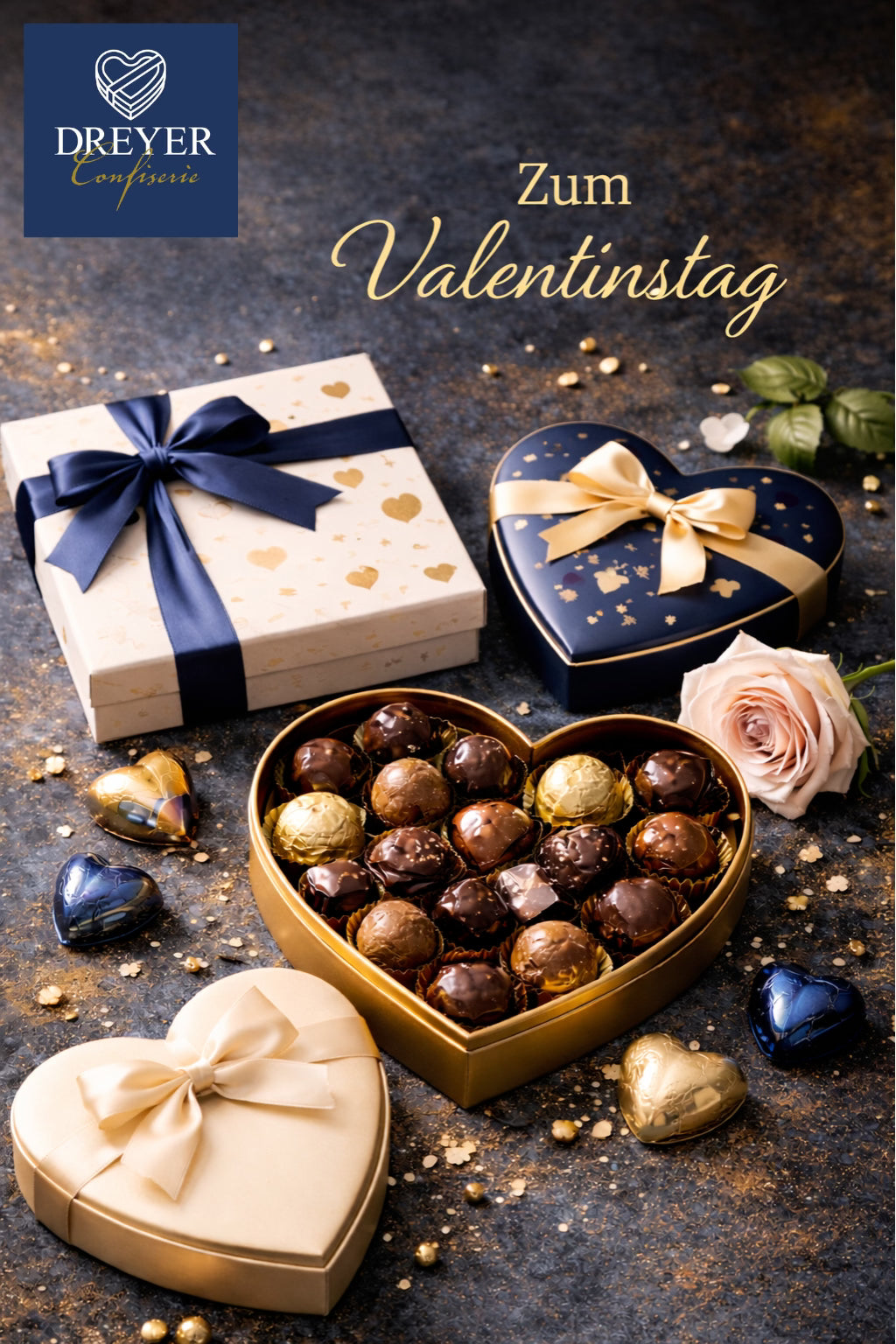 Valentinstag Geschenke entdecken. Edle Pralinen und Schokolade online bei der Confiserie Dreyer aus der Rattenfängerstadt Hameln. 
