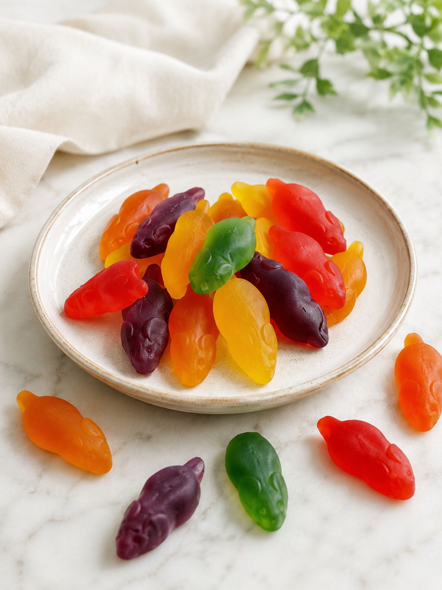 Verkaufsbild Fruchtgummi-Mäuse Mix auf Teller