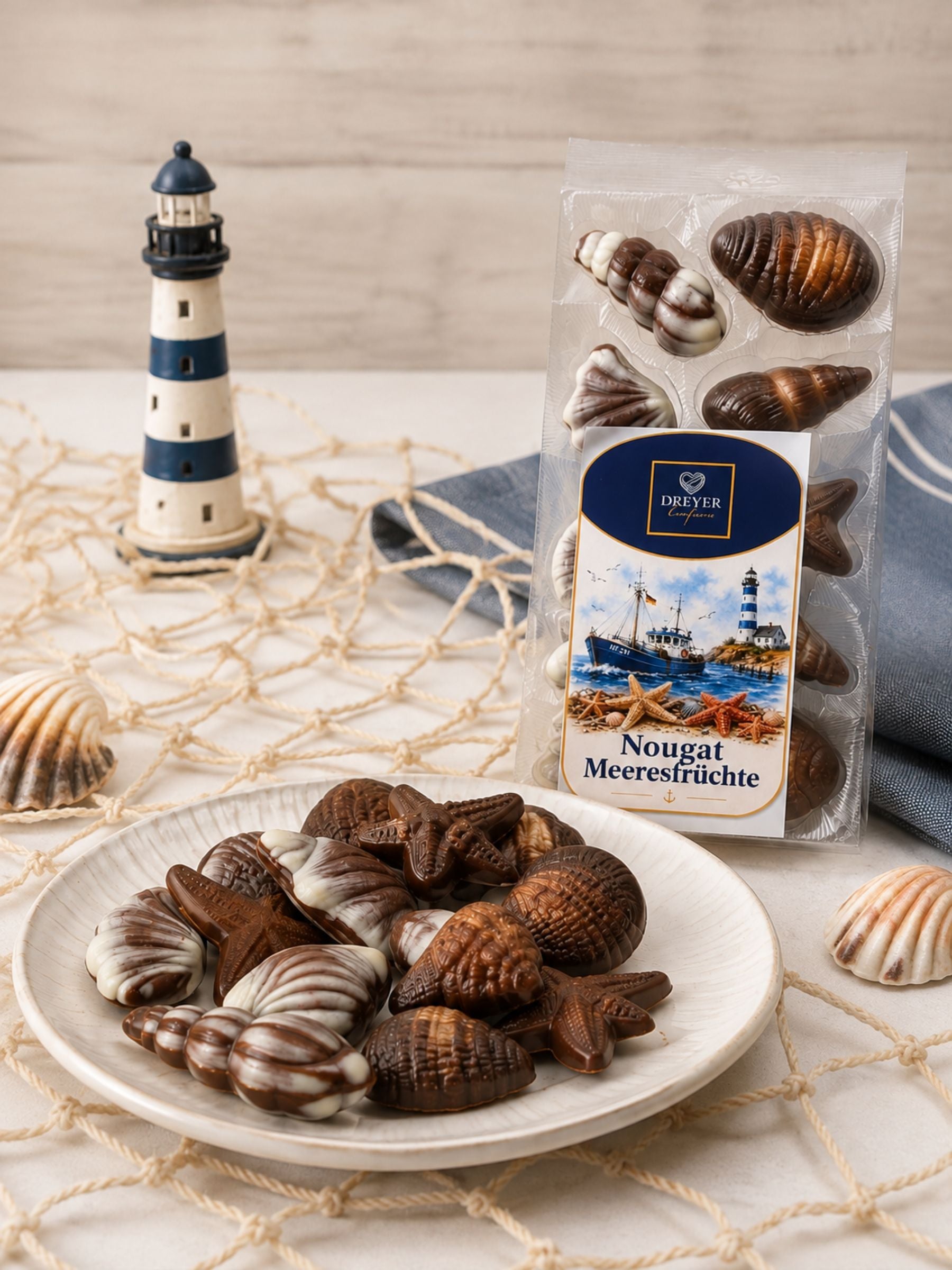 Nougat Meeresfrüchte 125g angerichtet auf Teller 