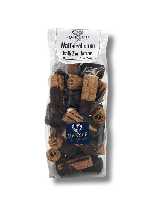 Dreyer Confiserie Waffelröllchen Zartbitter – Schokoladengebäck aus Hameln. 