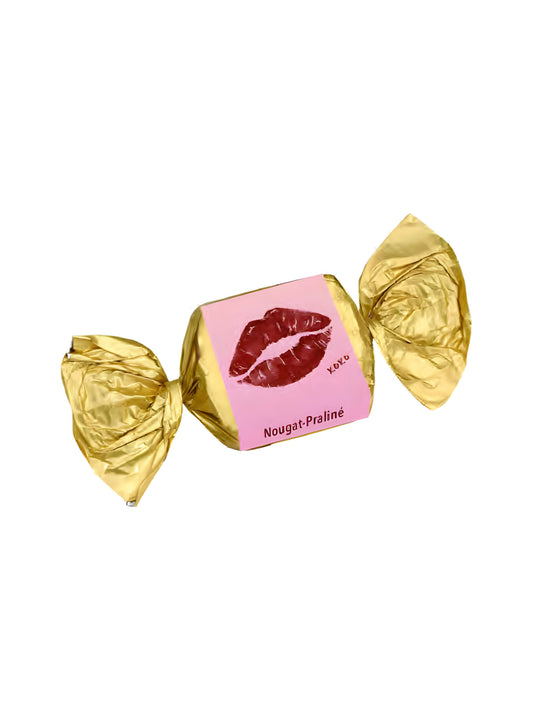 Wagner Pralinen Kuss Nougat-Happen in Vollmilchschokolade 25 g, einzeln verpackte Nougat-Praline in goldener Folie erhältlich in der Dreyer Confiserie aus der Rattenfängerstadt Hameln. 
