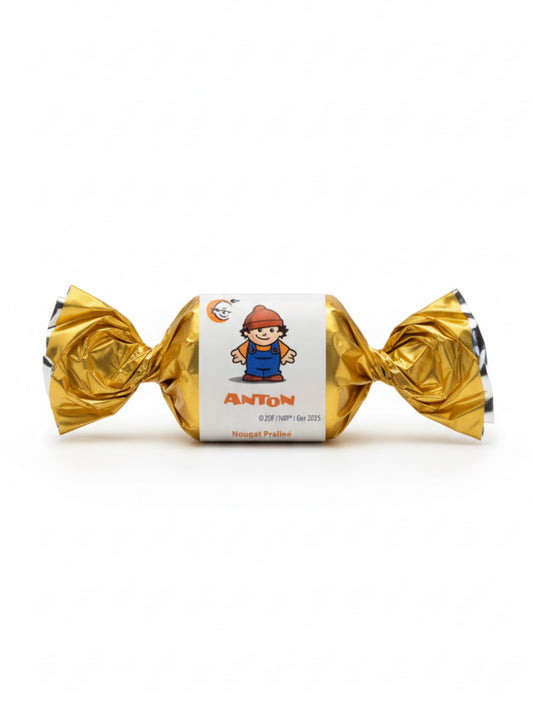 Wagner Pralinen Mainzelmännchen Anton Nougat Praline erhältlich in der Dreyer Confiserie Hameln.