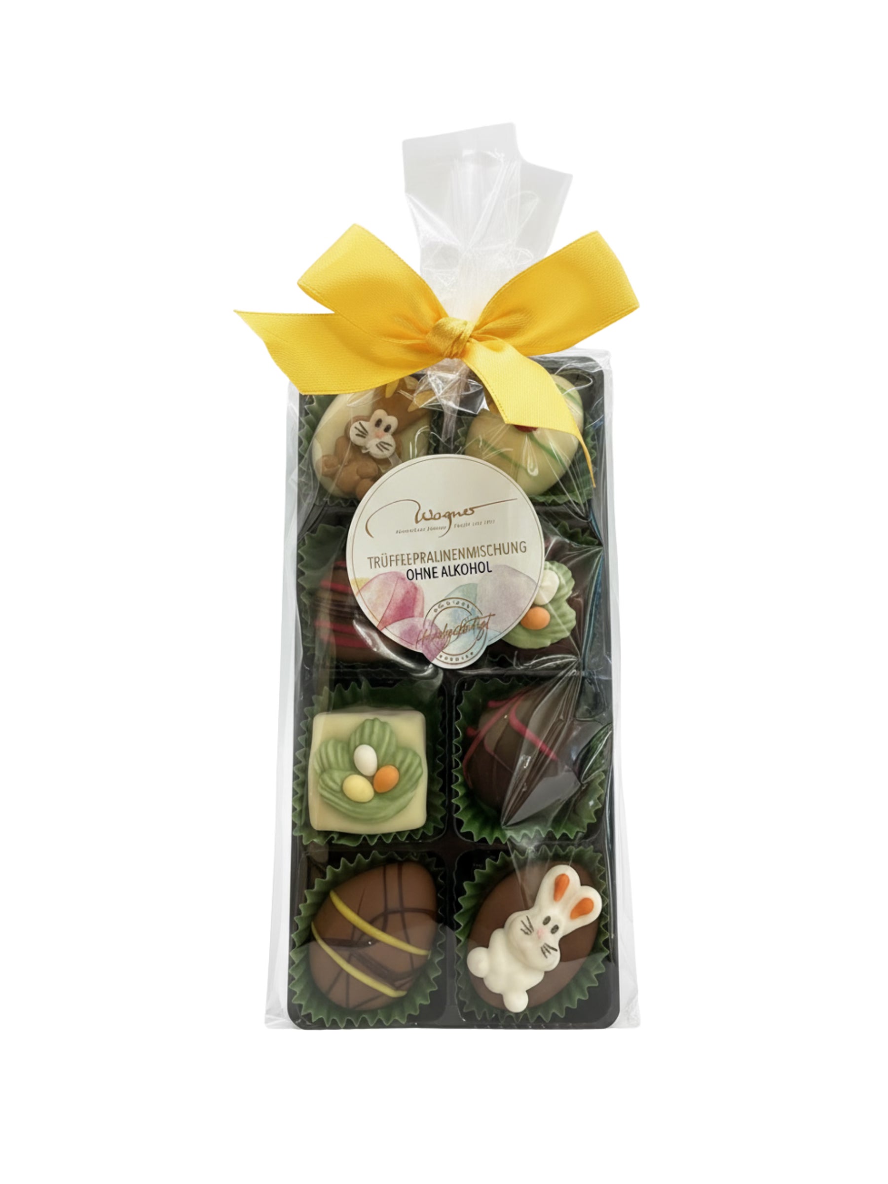 Wagner Pralinen Trüffelpralinenmischung ohne Alkohol 110g mit handdekorierten Pralinen, erhältlich in der Dreyer Confiserie in Hameln
