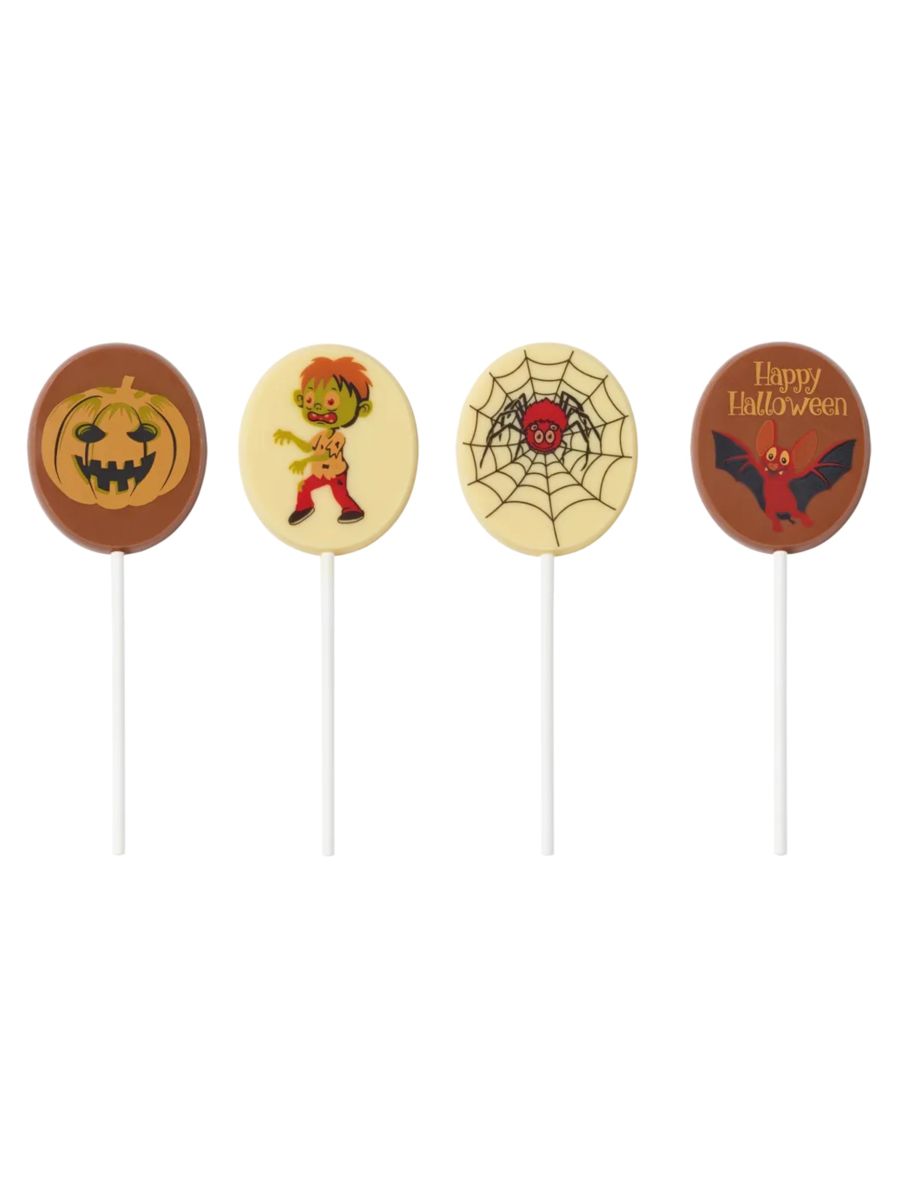 Weibler Halloween Lolli 25 g – einzeln verpackter Schokoladen-Lolli mit Halloweenmotiv, sortiert nach Verfügbarkeit, erhältlich in der Dreyer Confiserie in der Rattenfängerstadt Hameln.