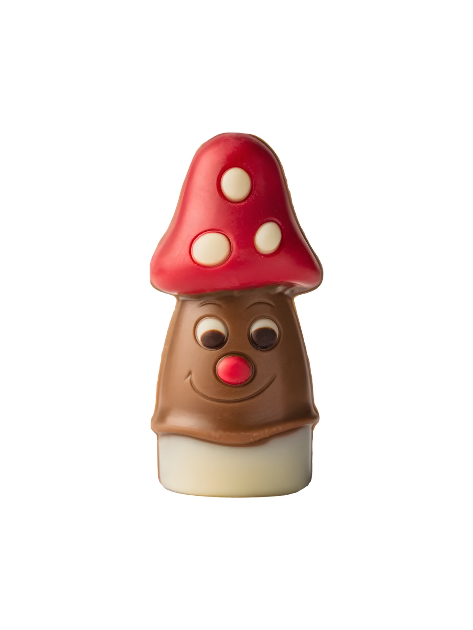 Weibler Mini-Glücksfigur Fliegenpilz 10g – dekorierte Silvester-Schokoladenfigur aus Edelvollmilch-Schokolade, erhältlich in der Dreyer Confiserie in Hameln.