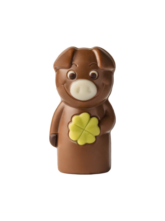 Weibler Mini-Glücksfigur Schweinchen 10g – süßer Silvester-Glücksbringer aus Edelvollmilch-Schokolade, erhältlich in der Dreyer Confiserie in Hameln.