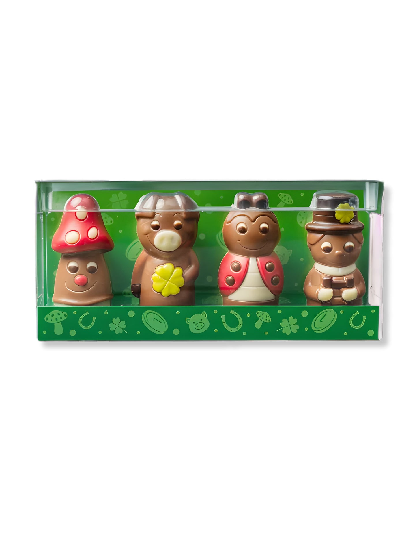 Weibler Mini-Glücksfiguren 40g – dekorierte Edelvollmilch-Schokoladenfiguren als süße Glücksbringer zu Silvester, erhältlich in der Dreyer Confiserie in der Rattenfängerstadt Hameln.